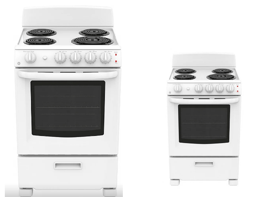 GE JCAS300DMWW Range, 24" Exterior Width, Electric Range, Coil Burners (Electric), 4 Burners, 2.9 cu. ft.