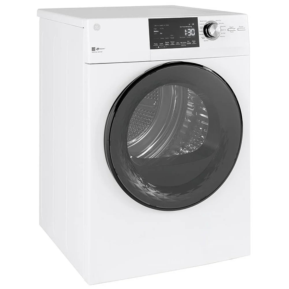 GE GFD14JSINWW Electric Dryer, 24 inch Width, 4.1 cu. ft. Capacity, 3 Temperature Settings, Stackable, Steel Drum, White colour Vented Dryer