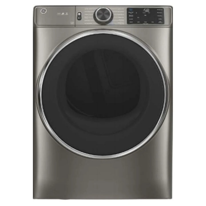 GE GFD65ESMNSN Dryer, 28 inch Width, Electric, 7.8 cu. ft. Capacity, Steam Clean, 4 Temperature Settings, Stackable, Steel Drum, Satin Nickel