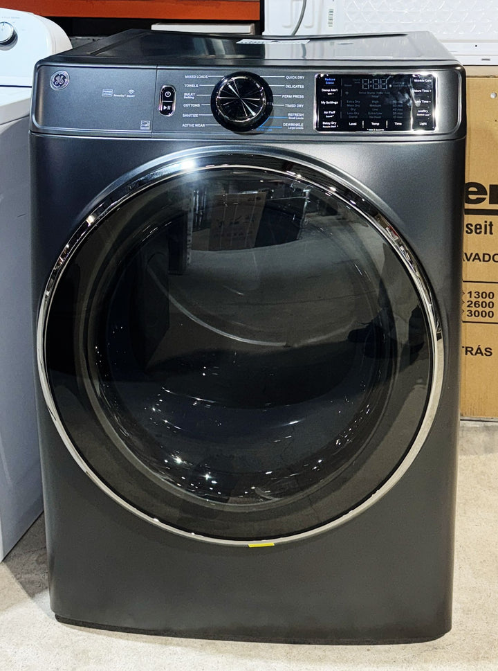 GE GFD65ESMVDS Electric Dryer, 28 inch Width, 7.8 cu. ft. Capacity, Steam Clean, 5 Temperature Settings, Stackable, Steel Drum, Wifi Enabled, Carbon Graphite colour