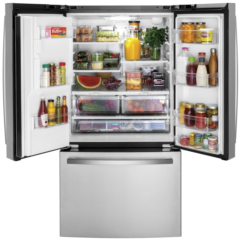 GE GFE26JYMFS French Door Refrigerator, 36 inch Width, 25.6 cu. ft. Capacity, Water Dispenser (Exterior), Ice Dispenser (Thru Door), ENERGY STAR Certified, Stainless Steel colour
