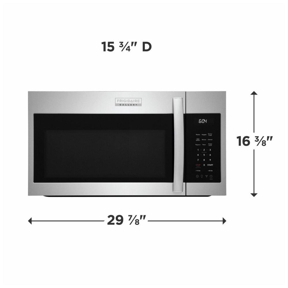 Frigidaire Gallery GMOS1962AF Over the Range Microwave, 30 inch Exterior Width, 1.8 cu. ft. Capacity, 400 CFM, 1,000 W Watts, LED, Stainless Steel color