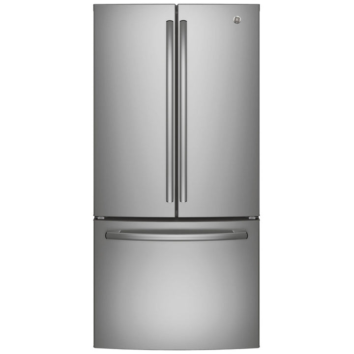 GE GNE25DYRKFS Bottom Freezer French Door Refrigerator, 33 inch Width, 24.8 cu. ft. Capacity, ENERGY STAR Certified, Stainless Steel colour Glass Shelves
