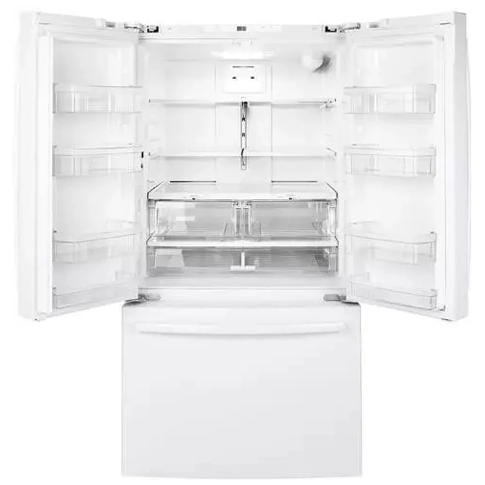 GE GNE27JGMWW French Door Refrigerator, 36 inch Width, ENERGY STAR Certified, 26.7 cu. ft. Capacity, Water Dispenser (Interior), Ice Dispenser (Freezer Located), White color