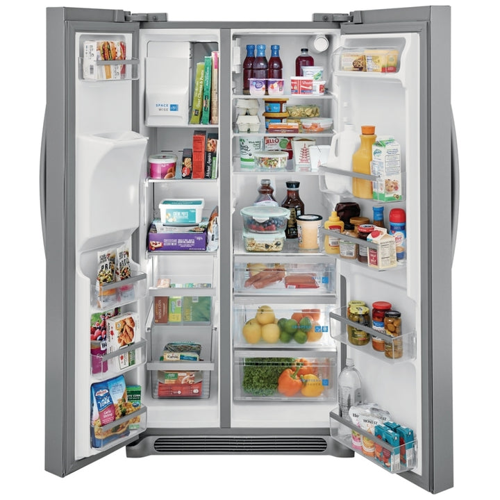 Frigidaire Gallery GRSS2652AF Side by Side Refrigerator, 36 inch Width, Ice Dispenser (Thru Door), Water Dispenser (Exterior), 25.6 cu. ft. Capacity, Stainless Steel colour