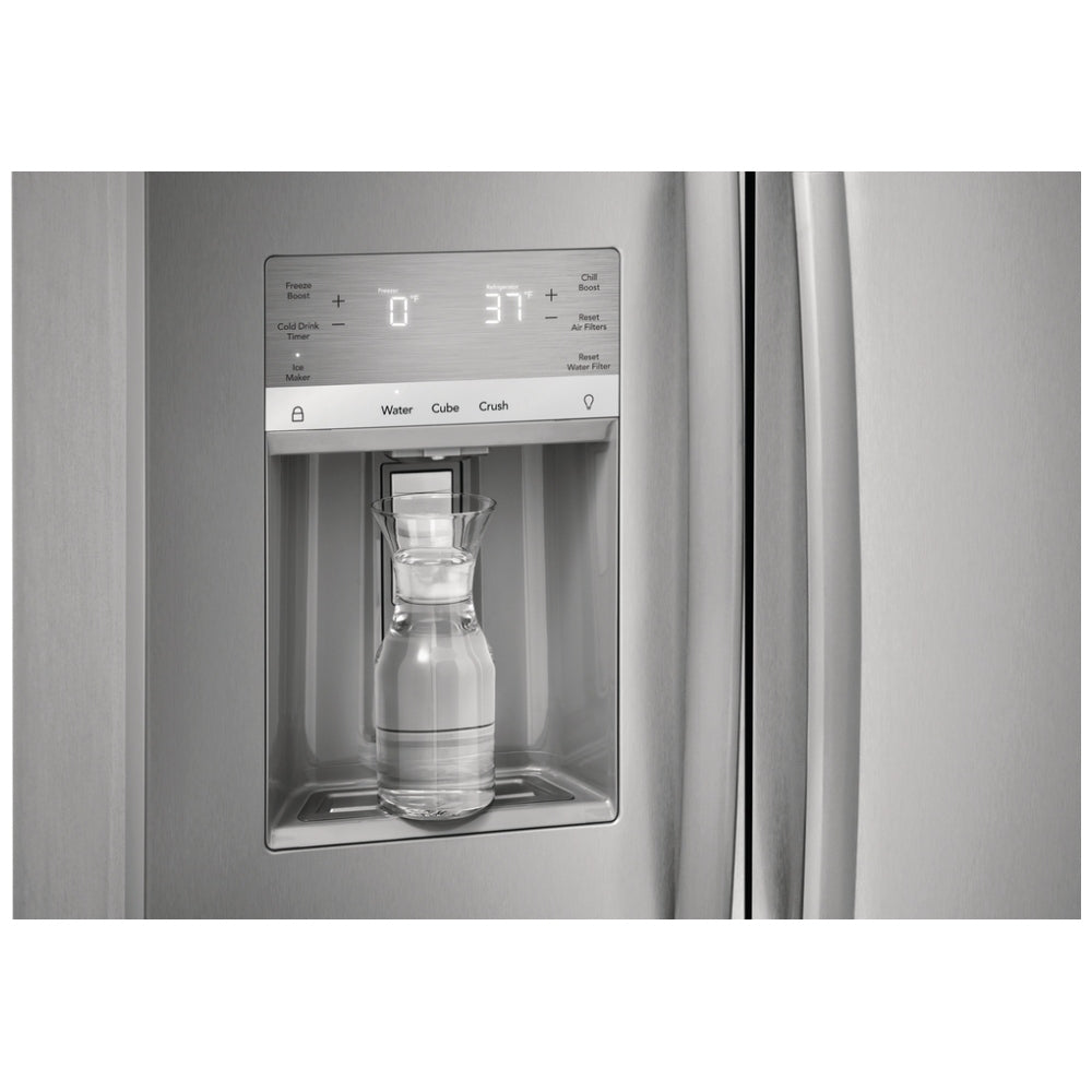 Frigidaire Gallery GRSS2652AF Side by Side Refrigerator, 36 inch Width, Ice Dispenser (Thru Door), Water Dispenser (Exterior), 25.6 cu. ft. Capacity, Stainless Steel colour