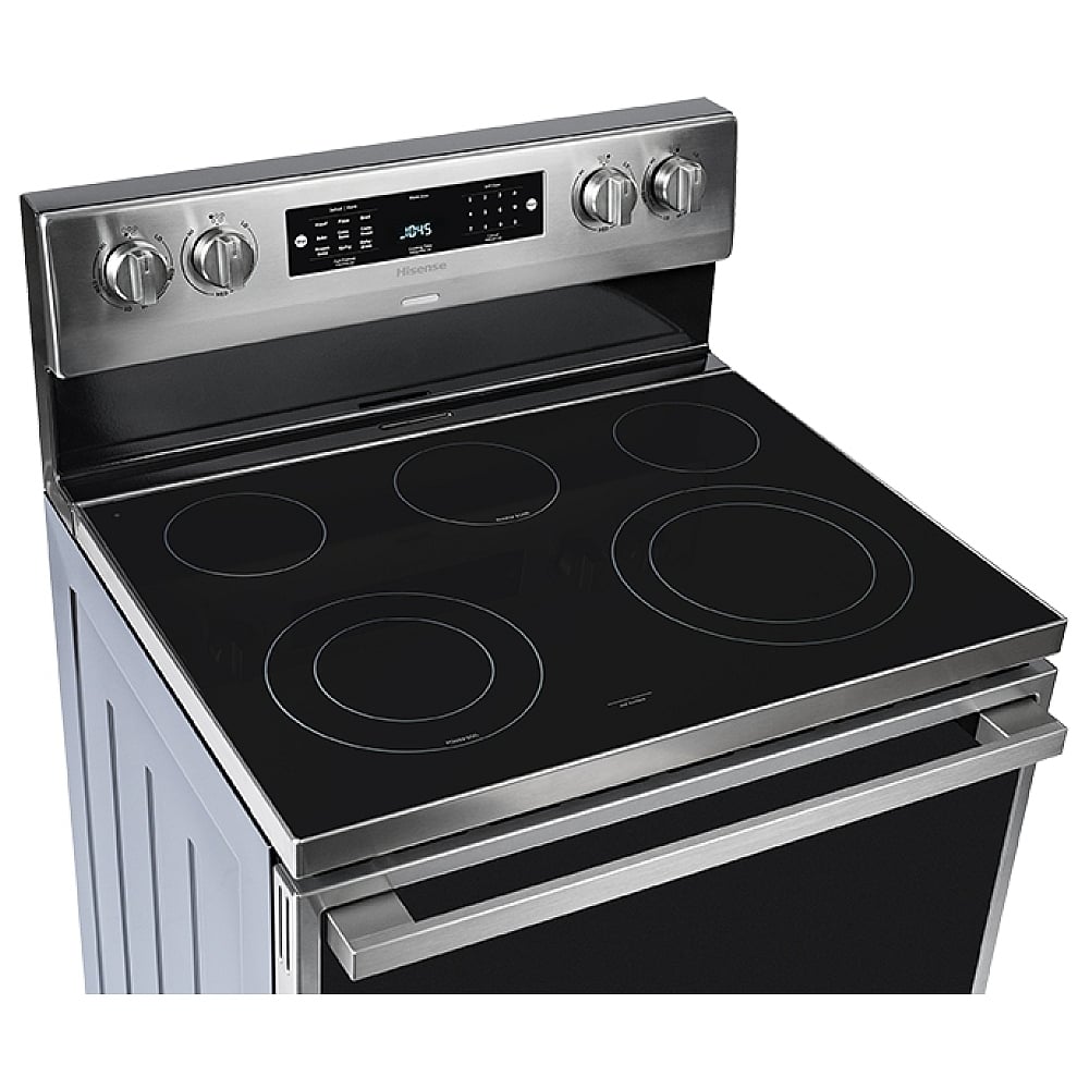 Hisense HBE3501CPS Electric Range, 5.8 cu. ft. Capacity, 30 inch Exterior Width, Convection, 5 Burners, Storage Drawer, Self Clean, 3,300 Watts Highest Burner Element, Stainless Steel color