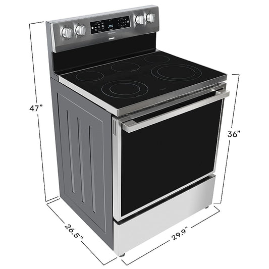 Hisense HBE3501CPS Electric Range, 5.8 cu. ft. Capacity, 30 inch Exterior Width, Convection, 5 Burners, Storage Drawer, Self Clean, 3,300 Watts Highest Burner Element, Stainless Steel color