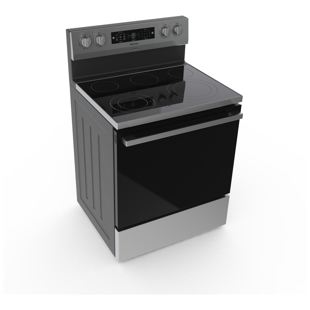 Hisense HBE3502CAS Electric Range, 5.8 cu. ft. Capacity, 30 inch Exterior Width, True Convection, 5 Burners, Storage Drawer, Yes, Manual Clean, 3,300 W Highest Element, Stainless Steel colour
