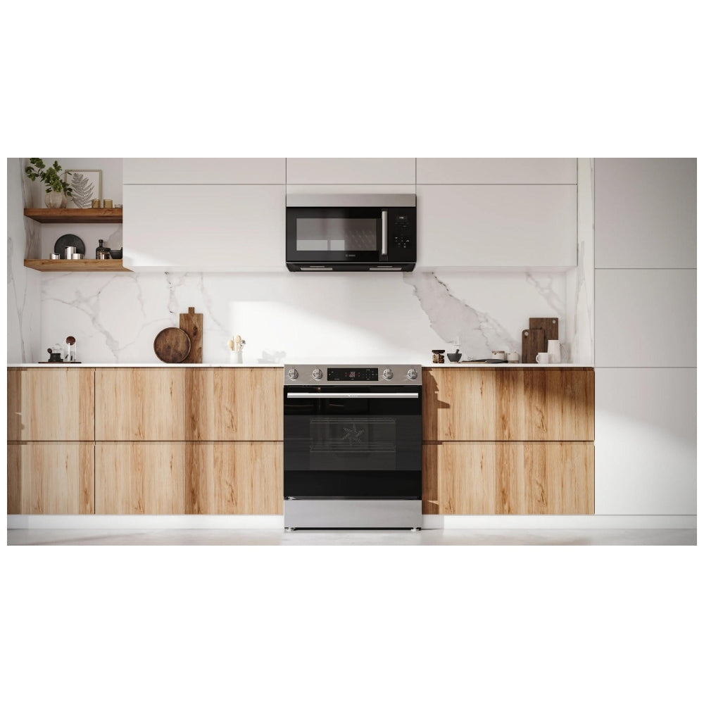 Bosch 100 Series HEF1050MC Electric Range, 5.8 cu. ft. Capacity, 30 inch Exterior Width, Convection, Storage Drawer, Yes, Self Clean, 3,000 W Highest Element, Stainless Steel colour