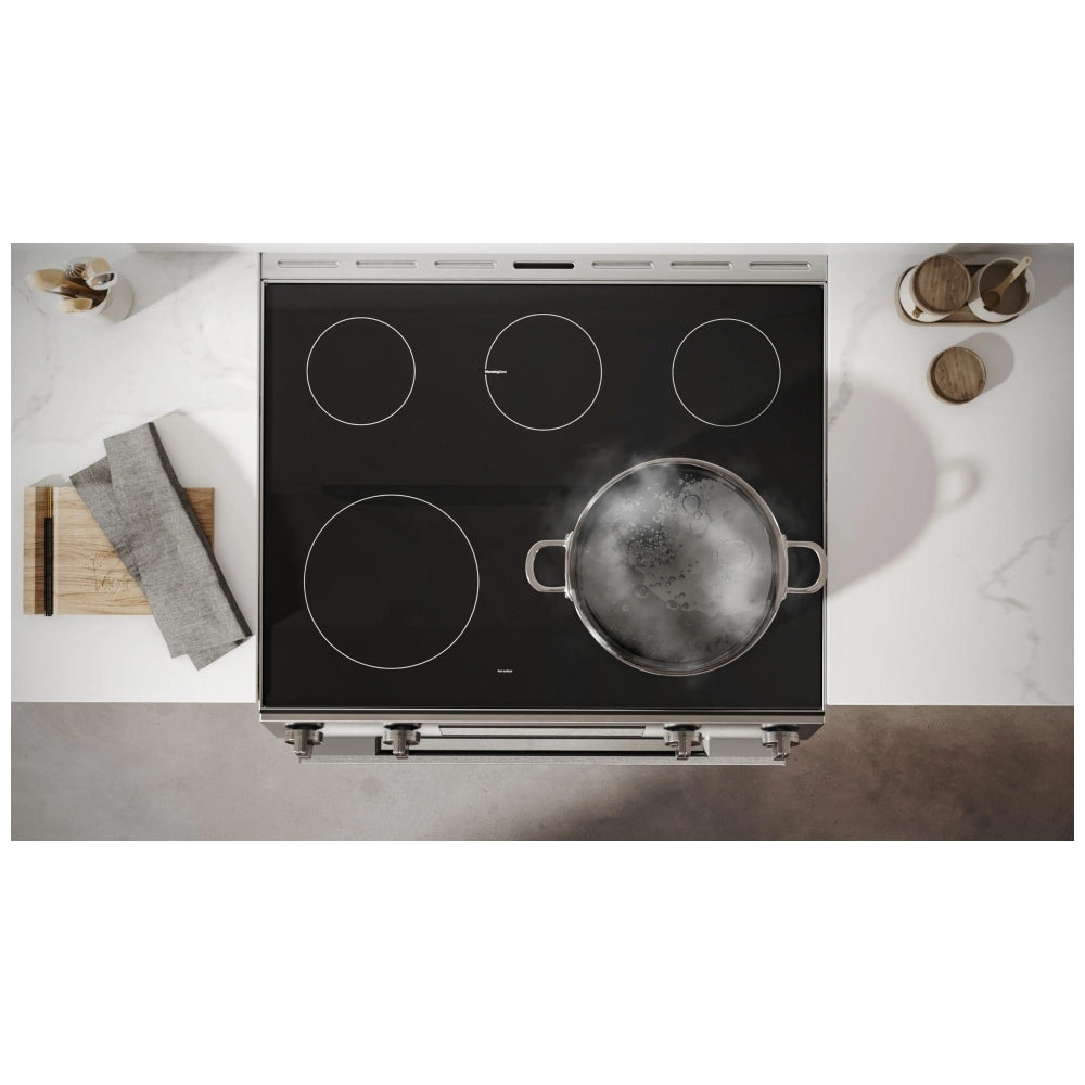 Bosch 100 Series HEF1050MC Electric Range, 5.8 cu. ft. Capacity, 30 inch Exterior Width, Convection, Storage Drawer, Yes, Self Clean, 3,000 W Highest Element, Stainless Steel colour