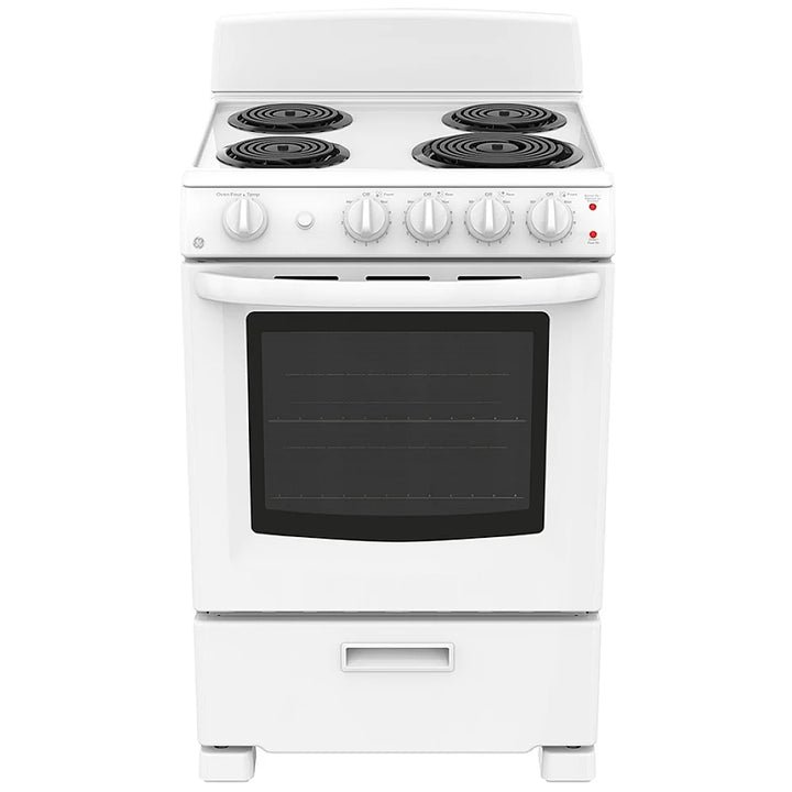 GE JCAS300DMWW Range, Electric, 24 inch Exterior Width, 4 Burners, 2.9 cu. ft. Capacity, Storage Drawer, 1 Ovens, White colour