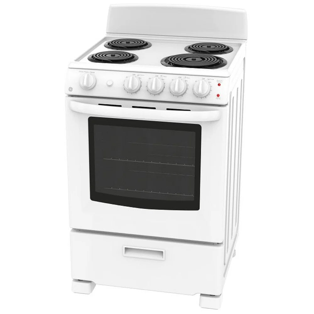 GE JCAS300DMWW Range, Electric, 24 inch Exterior Width, 4 Burners, 2.9 cu. ft. Capacity, Storage Drawer, 1 Ovens, White colour