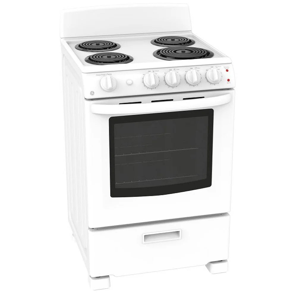 GE JCAS300DMWW Range, Electric, 24 inch Exterior Width, 4 Burners, 2.9 cu. ft. Capacity, Storage Drawer, 1 Ovens, White colour