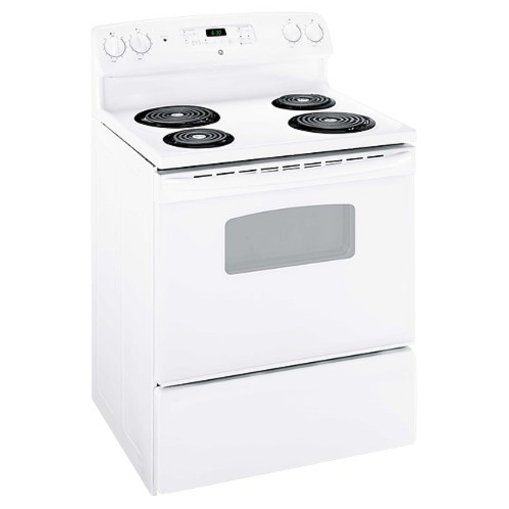 GE JCBS250DMWW JCBS250DM3WW Range, Free Standing, Electric Range, 30 inch Exterior Width, 4 Burners, Coil Burners (Electric), White