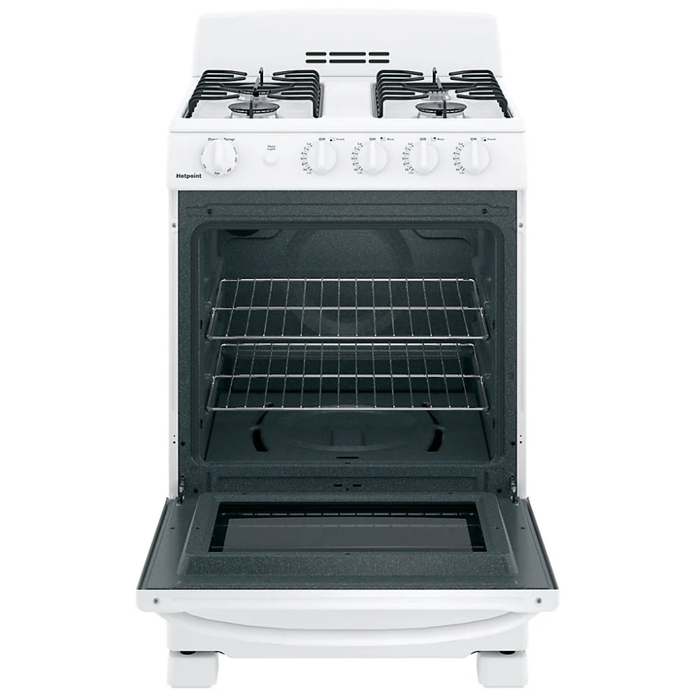 GE JCGAS300DMWW Range, 24" Exterior Width, Gas Range, Gas Burners, 4 Burners, 2.9 cu. ft. Capacity, Storage Drawer, 1 Ovens, 12K BTU, Front Controls, White colour