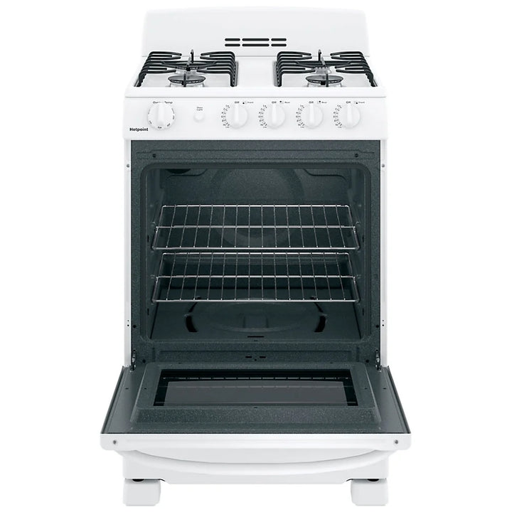 GE JCGAS300DMWW Range, 24" Exterior Width, Gas Range, Gas Burners, 4 Burners, 2.9 cu. ft. Capacity, Storage Drawer, 1 Ovens, 12K BTU, Front Controls, White colour