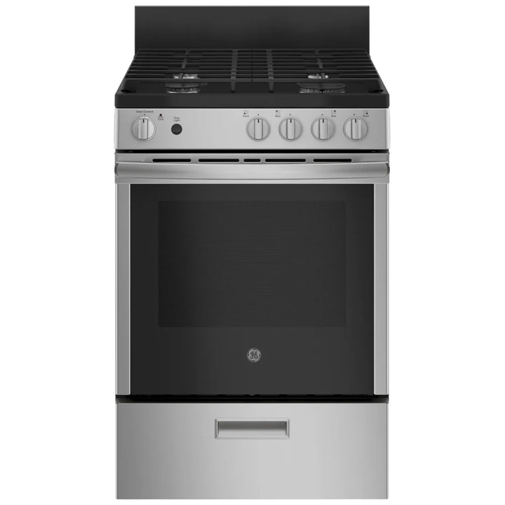 GE JCGAS640RMSS Range, 24" Exterior Width, Gas Range, Gas Burners, 4 Burners, 2.9 cu. ft. Capacity, Storage Drawer, 1 Ovens, 15K BTU, Front Controls, Stainless Steel colour