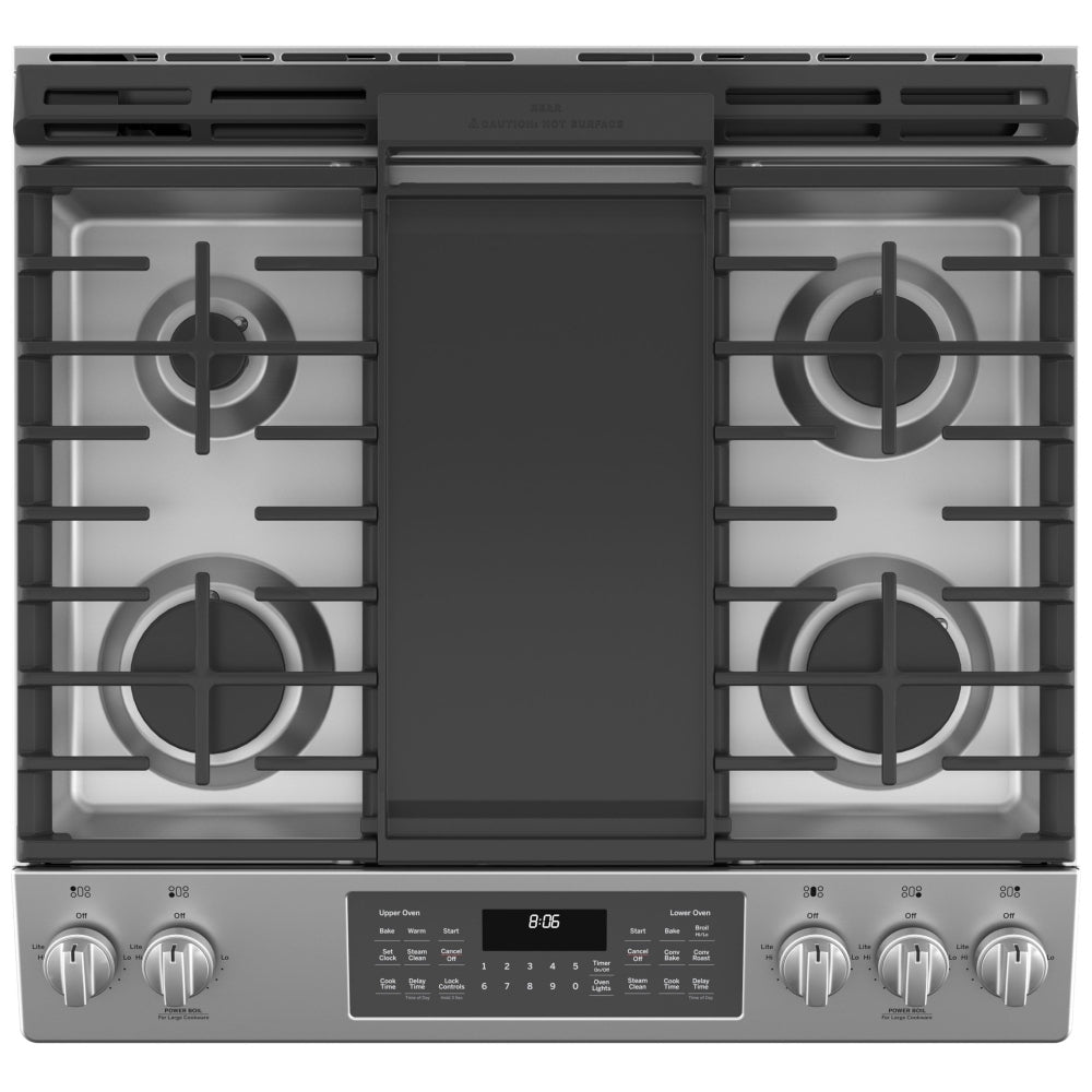 GE 30" 6.7 Cu. Ft. Double Oven 5-Burner Slide-In Gas Range (JCGSS86SPSS) - Stainless Steel
