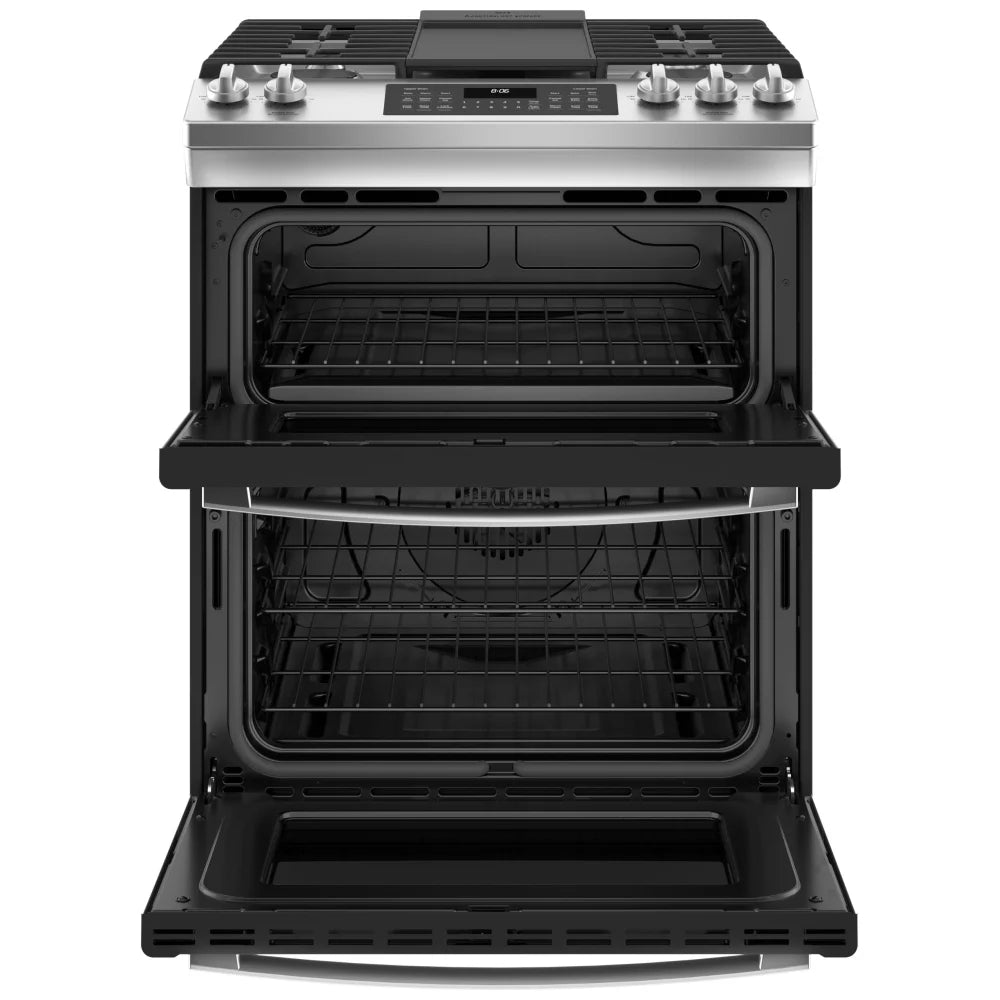 GE 30" 6.7 Cu. Ft. Double Oven 5-Burner Slide-In Gas Range (JCGSS86SPSS) - Stainless Steel