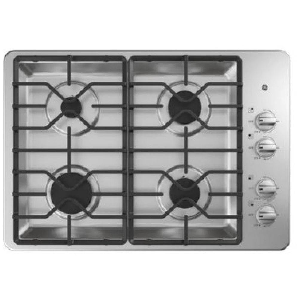 GE 30" W Gas Cooktop with 4-Burners Including Power Burners in Stainless Steel (JGP3030DLBB)