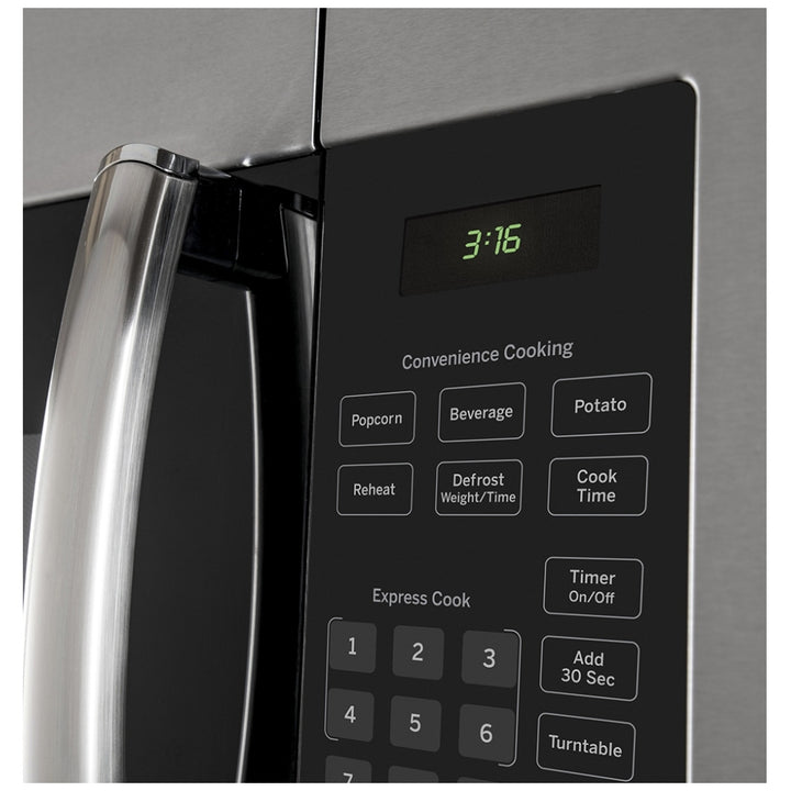 GE JVM1635SFC Over the Range Microwave, 30 inch Exterior Width, 1.6 cu. ft. Capacity, 300 CFM, 1,000 W Watts, Halogen , Stainless Steel color