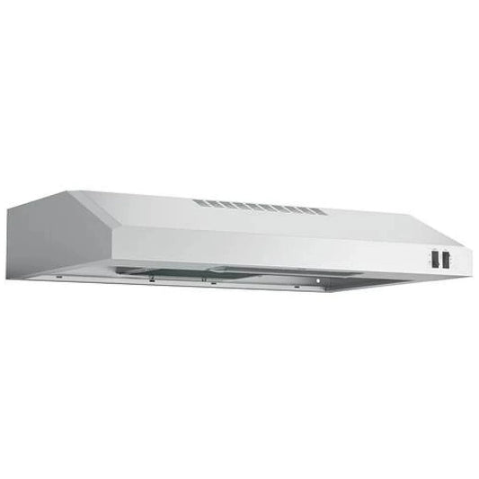 GE JVX3300SJSSC Range Hood, 30 inch Exterior Width, Under-Cabinet, Under-Cabinet, 200 CFM, Outside / Ducting, Halogen , Dishwasher Safe Filters, Aluminum Mesh, Stainless Steel colour Blower Included