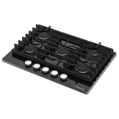 KitchenAid KCGG536PBL Gas Cooktop, 36 inch Width, 5 Sealed Burners, Gas-on-Glass, 18,000 BTU Center Burner, Black