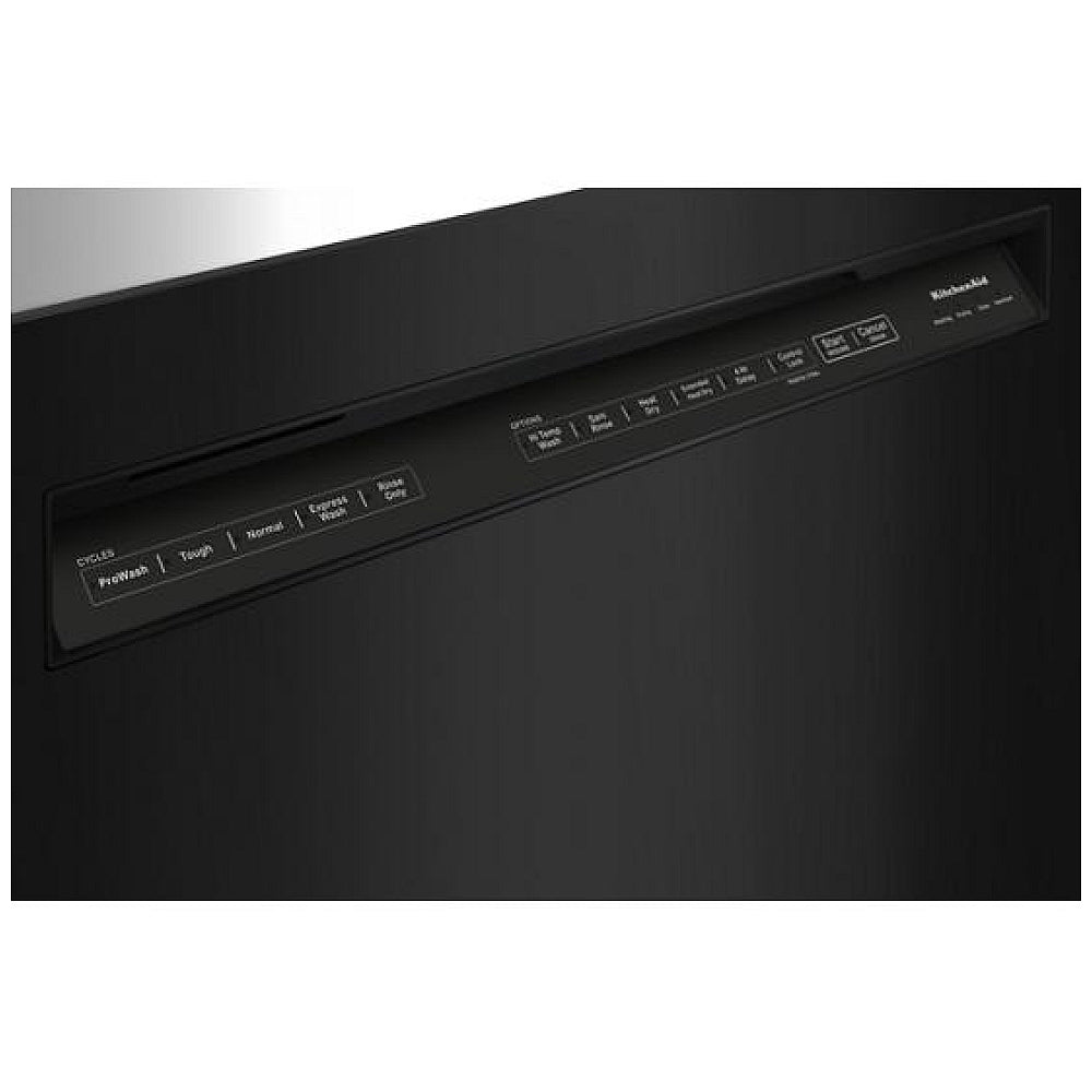 KitchenAid KDFE204KBL Dishwasher, 24 inch Exterior Width, 39 dB Decibel Level, Full Console, Stainless Steel (Interior), 5 Wash Cycles, 13 Capacity (Place Settings), Black colour SatinGlide Racks