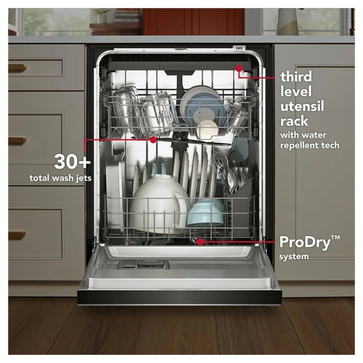 KitchenAid KDFS224SWH Dishwasher, 24 inch Exterior Width, 47 dB Decibel Level, Fully Integrated, Stainless Interior, 5 Wash Cycles, 13 Capacity (Place Settings), 3 Loading Racks, White colour