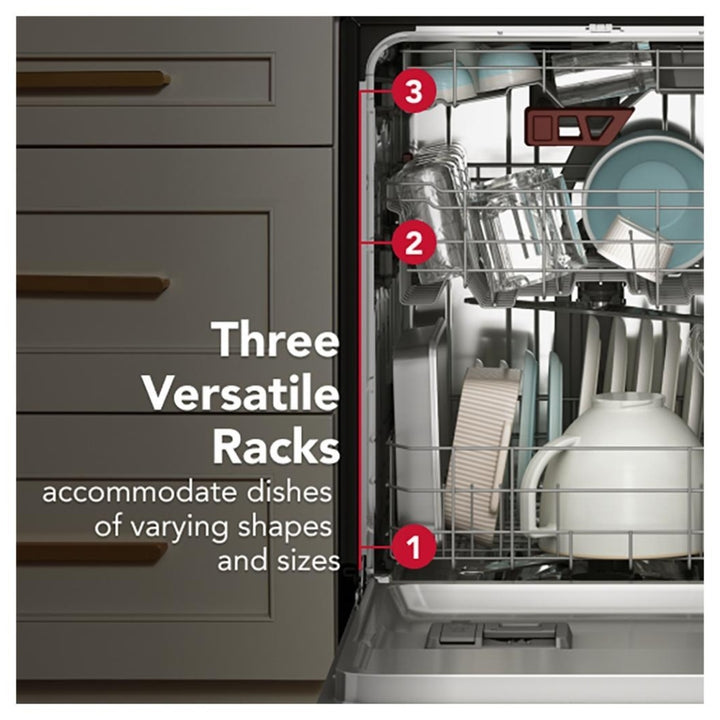 KitchenAid KDTS324SJP Dishwasher, 24 inch Exterior Width, 41 dB Decibel Level, Fully Integrated, Stainless Interior, 5 Wash Cycles, 15 Capacity (Place Settings), 3 Loading Racks, Juniper colour Category: Dishwashers