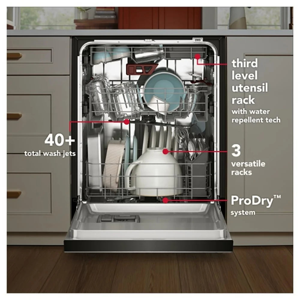 KitchenAid KDTS324SPS Dishwasher, 24 inch Exterior Width, 41 dB Decibel Level, Fully Integrated, Stainless Interior, 5 Wash Cycles, 15 Capacity (Place Settings), 3 Loading Racks, PrintShield Stainless colour
