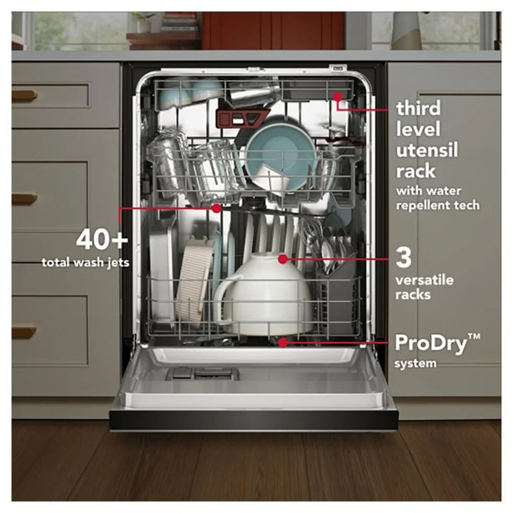 KitchenAid KDTS324SPS Dishwasher, 24 inch Exterior Width, 41 dB Decibel Level, Fully Integrated, Stainless Interior, 5 Wash Cycles, 15 Capacity (Place Settings), 3 Loading Racks, PrintShield Stainless colour