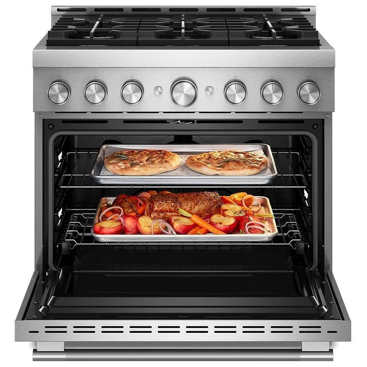 KitchenAid KFGS936SSS Gas Range, 5.1 cu. ft. Capacity, 36 inch Exterior Width, Self Clean, True Convection, 6 Burners, Air Fry, 20,000 BTU Highest Burner, Stainless Steel colour, Even-Heat™