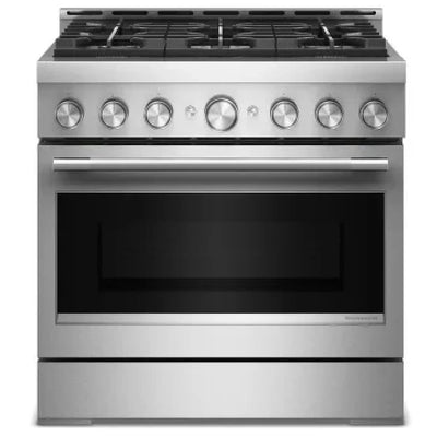 KitchenAid KFGS936SSS Gas Range, 5.1 cu. ft. Capacity, 36 inch Exterior Width, Self Clean, True Convection, 6 Burners, Air Fry, 20,000 BTU Highest Burner, Stainless Steel colour, Even-Heat™