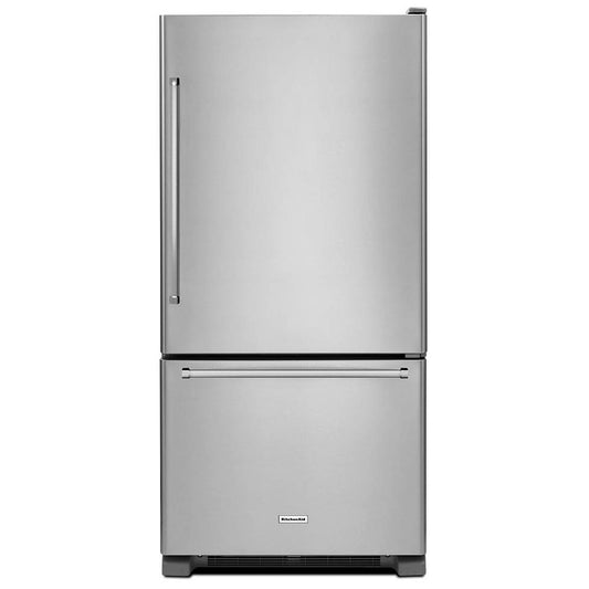 KitchenAid KRBR102ESS Bottom Freezer Refrigerator, 33 inch Width, Optional Ice Maker (Special Order), ENERGY STAR Certified, 22.1 cu. ft. Capacity, Stainless Steel color