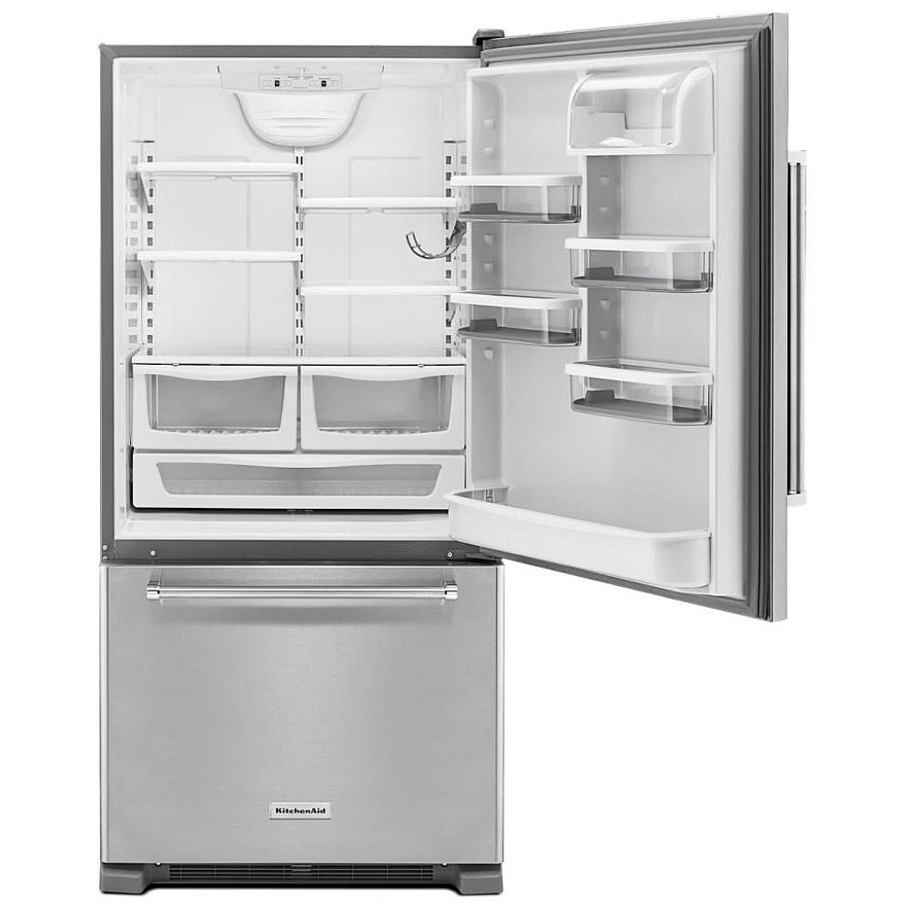 KitchenAid KRBR102ESS Bottom Freezer Refrigerator, 33 inch Width, Optional Ice Maker (Special Order), ENERGY STAR Certified, 22.1 cu. ft. Capacity, Stainless Steel color