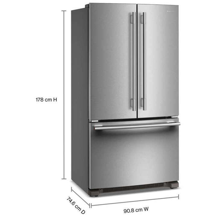 KitchenAid 36" 20 Cu. Ft. French Door Refrigerator w/ Water Dispenser (KRFC136SPS) - PrintShield Stainless