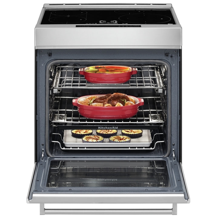 KitchenAid KSIS730PSS Induction Range, 6.4 cu. ft. Capacity, 30 inch Exterior Width, True Convection, 4 Burners, Storage Drawer, Air Fry, Self Clean, 3,700 Watts Highest Burner Element, Stainless Steel colour True European Convection, Steam Rack
