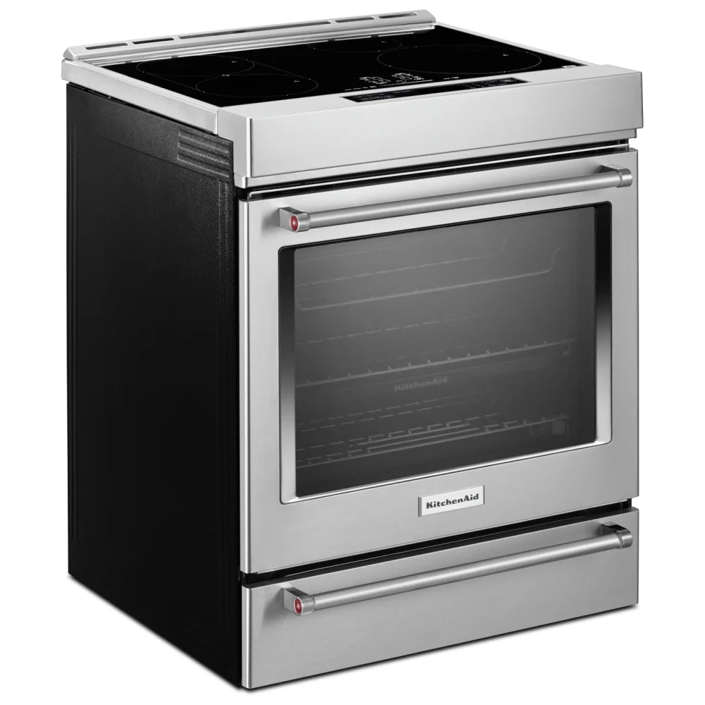 KitchenAid KSIS730PSS Induction Range, 6.4 cu. ft. Capacity, 30 inch Exterior Width, True Convection, 4 Burners, Storage Drawer, Air Fry, Self Clean, 3,700 Watts Highest Burner Element, Stainless Steel colour True European Convection, Steam Rack