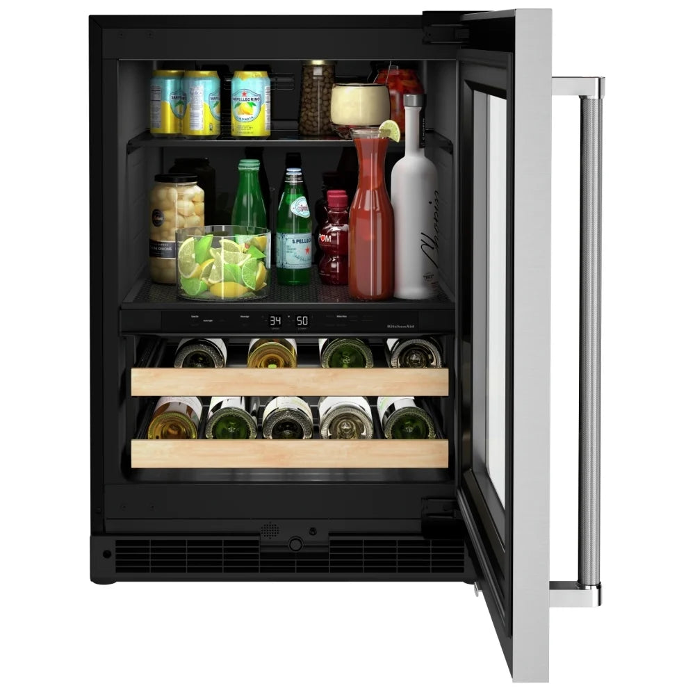 KitchenAid KUBR214KSB00 24" Under-Counter Beverage Center, Dual-Zone, Motion-Activated LED, Stainless Steel