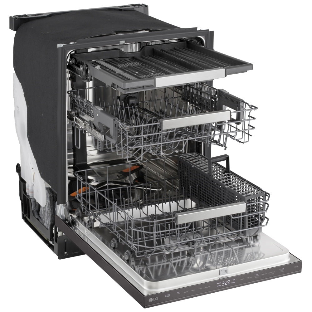 LG LDNPM654D Dishwasher, 24 inch Exterior Width, 44 dB Decibel Level, Fully Integrated, Stainless Interior, 5 Wash Cycles, 16 Capacity (Place Settings), 3 Loading Racks, Wifi Enabled, Black Stainless Steel colour