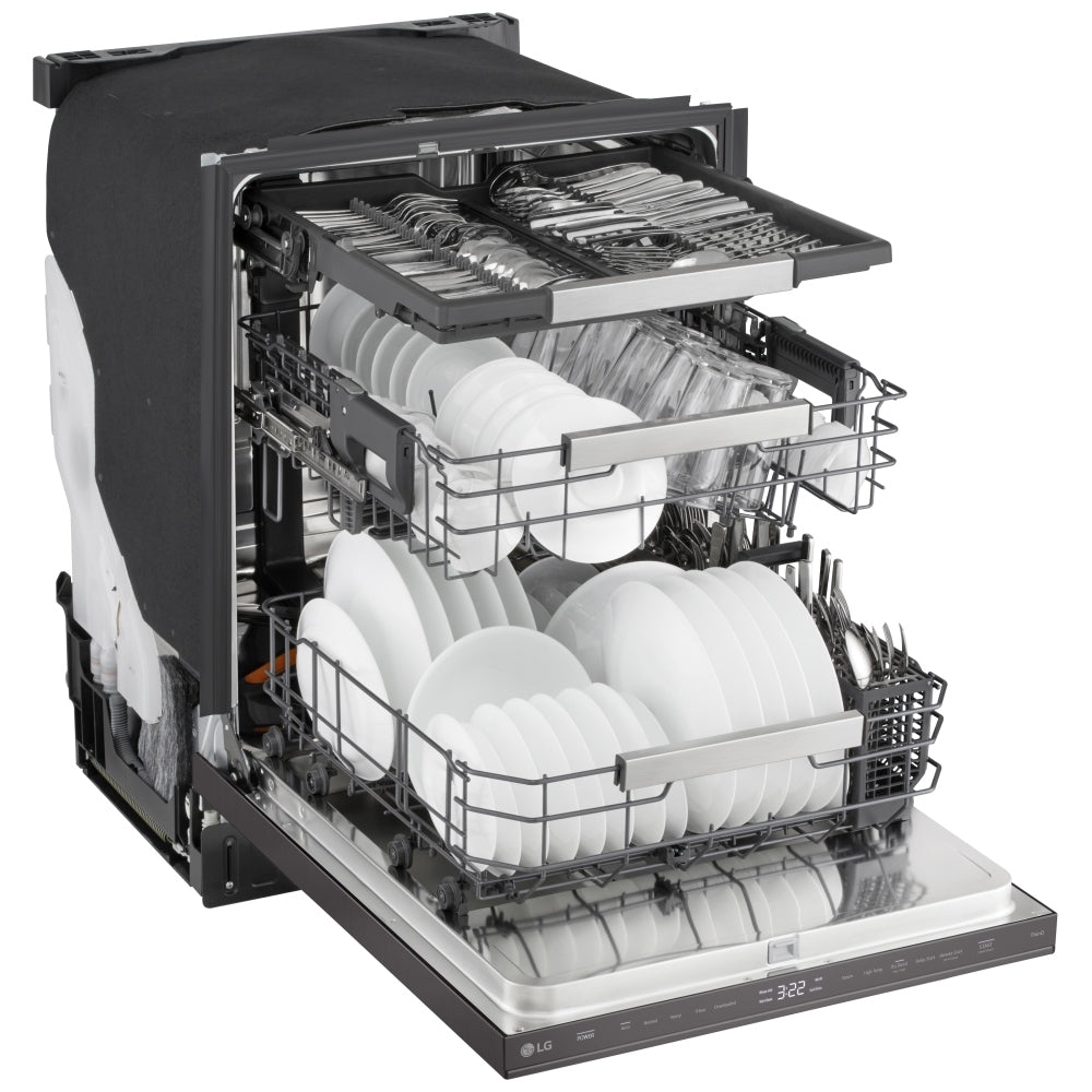 LG LDNPM654D Dishwasher, 24 inch Exterior Width, 44 dB Decibel Level, Fully Integrated, Stainless Interior, 5 Wash Cycles, 16 Capacity (Place Settings), 3 Loading Racks, Wifi Enabled, Black Stainless Steel colour