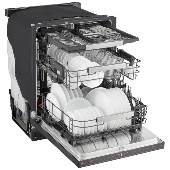 LG LDNPM654D Dishwasher, 24 inch Exterior Width, 44 dB Decibel Level, Fully Integrated, Stainless Interior, 5 Wash Cycles, 16 Capacity (Place Settings), 3 Loading Racks, Wifi Enabled, Black Stainless Steel colour