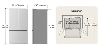 LG Electronics 36-inch W 25 cu.ft. Counter-Depth MAX 3-Door French Door Refrigerator with Zero Clearance in Stainless Steel - ENERGY STAR® Model # LF25Z6211S