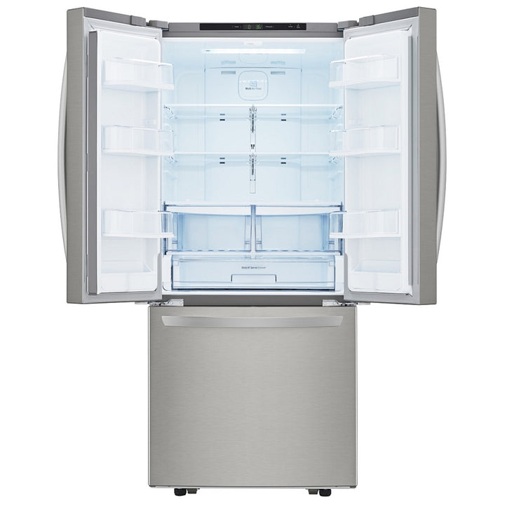 LG LRFNS2200S 30" French Door Refrigerator, 21.8 cu. ft., Stainless Steel. Smart Cooling®, Multi-Air Flow™, Glide N’ Serve™ drawer, SpillProtector™ shelves, ENERGY STAR®. Optional ice maker (special order).