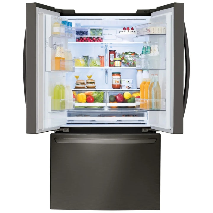 LG LRFS28XBD French Door Refrigerator, 36 inch Width, 27.7 cu. ft. Capacity, Water Dispenser (Exterior), Ice Dispenser (Thru Door), ENERGY STAR Certified, Black Stainless Steel colour, DoorCooling