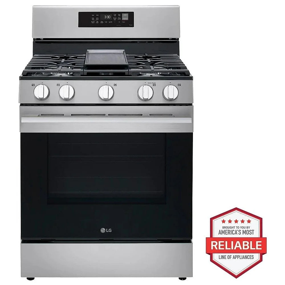 LG LRGN6323Y Gas Range, 6.3 cu. ft. Capacity, 30 inch Exterior Width, Self Clean, True Convection, 5 Burners, Storage Drawer, Air Fry, 20,000 BTU Highest Burner, Stainless Steel colour, EasyClean®, InstaView® Window, Probake Convection