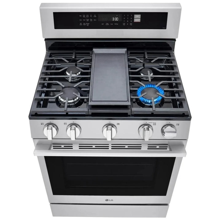LG LRGN6325X Gas Range, 6.3 cu. ft. Capacity, 30 inch Exterior Width, Self Clean, Convection, 5 Burners, Storage Drawer, Air Fry, 20,000 BTU Highest Burner, Stainless Steel color, EasyClean®, Insta View® Window, Pro bake Convection®, ThinQ® , Ultra Heat
