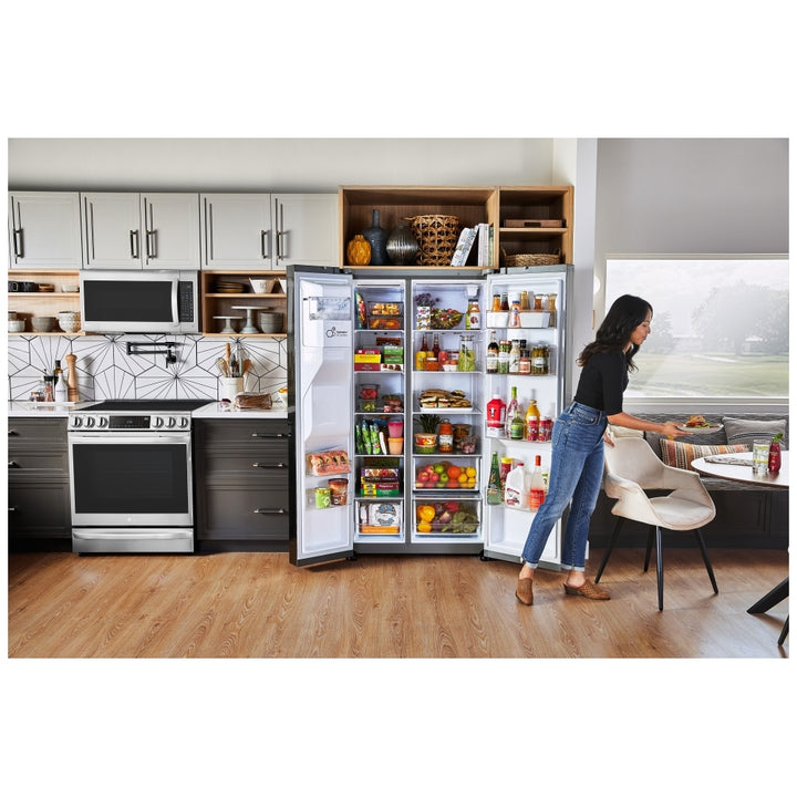 LG LRSXS2706V Side by Side Refrigerator, 36 inch Width, Ice Dispenser (Thru Door), Water Dispenser (Exterior), 27.1 cu. ft. Capacity, Platinum Silver colour